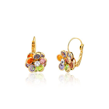 18K Gold Layered Oro Laminado Multi-Color CZ Flower Design Leverback Earrings 21.0073/17/30